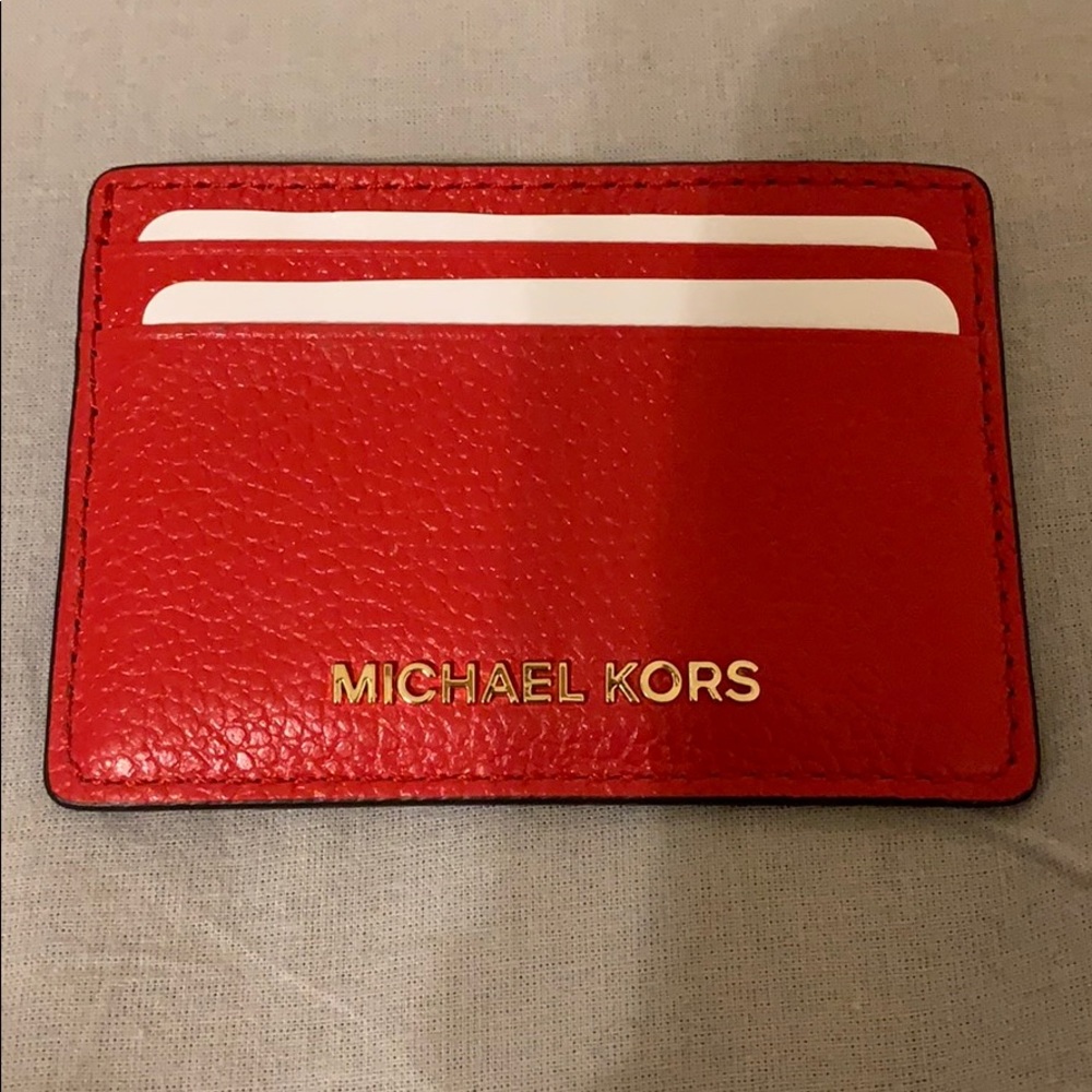 BRIGHT RED CARD HOLDER MICHAEL KORS